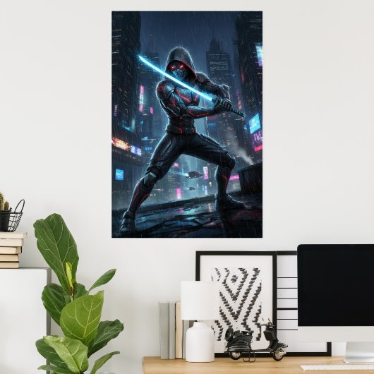 Neon Shadow Samurai Art Poster (Heimbüro)