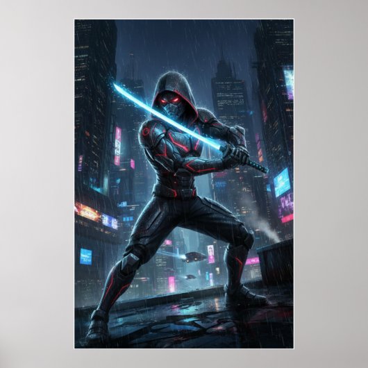 Neon Shadow Samurai Art Poster (Vorne)