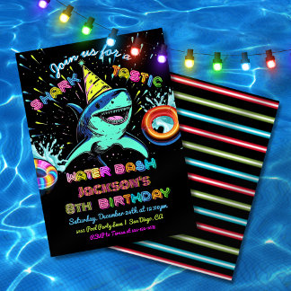 Neon Shark Pool Geburtstagsparty Einladung