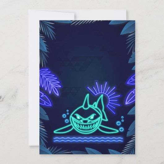 Neon Shark Pool Party Einladung (Rückseite)