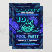 Neon Shark Pool Party Einladung (Vorne/Hinten)