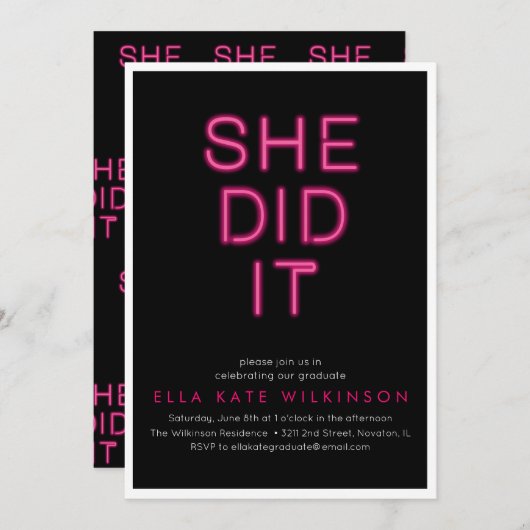 Neon- sie hat die Einladung zur Graduiertenparty g (Vorne/Hinten)