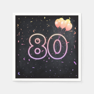 Neon Sign auf Black Napkins zum 80. Geburtstag Serviette