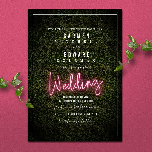 Neon Sign Boxwood Wedding Einladung