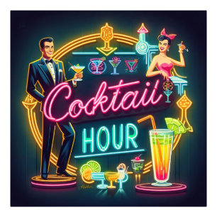 Neon Sign Cocktail Hour Couple aus dem Mittelalter Fotodruck
