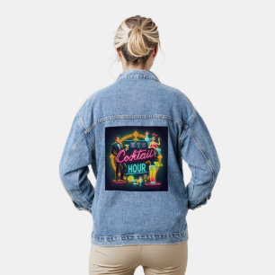 Neon Sign Cocktail Hour Couple aus dem Mittelalter Jeansjacke