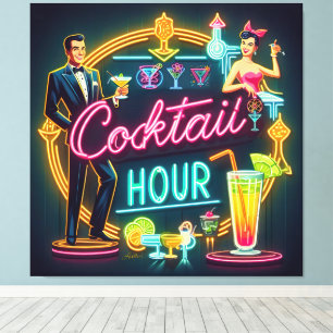 Neon Sign Cocktail Hour Couple aus dem Mittelalter Leinwanddruck