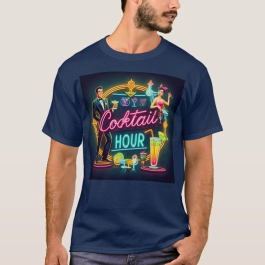 Neon Sign Cocktail Hour Couple aus dem Mittelalter T-Shirt (Vorderseite)