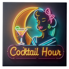 Neon Sign Cocktail Hour Woman Mitte des Jahrhunder Fliese