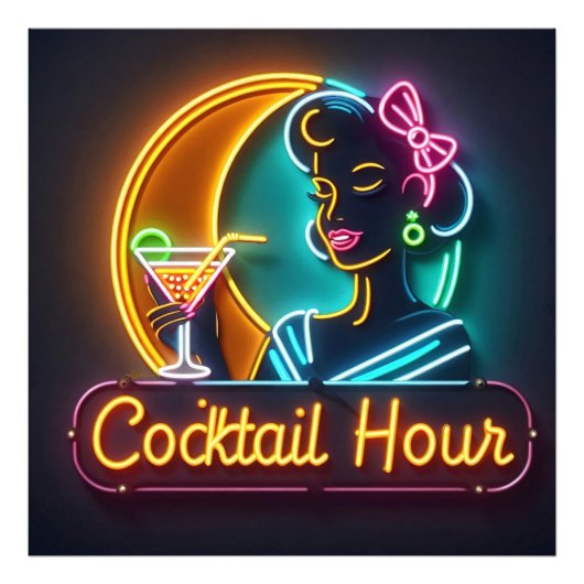 Neon Sign Cocktail Hour Woman Mitte des Jahrhunder Fotodruck (Vorne)