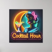 Neon Sign Cocktail Hour Woman Mitte des Jahrhunder Leinwanddruck (Vorderseite)