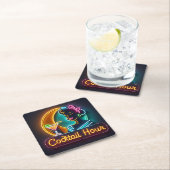 Neon Sign Cocktail Hour Woman Mitte des Jahrhunder Rechteckiger Pappuntersetzer (Vor Ort)