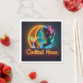 Neon Sign Cocktail Hour Woman Mitte des Jahrhunder Serviette (Beispiel)