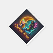 Neon Sign Cocktail Hour Woman Mitte des Jahrhunder Serviette (Ecke)