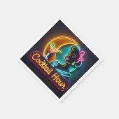 Neon Sign Cocktail Hour Woman Mitte des Jahrhunder Serviette (Ecke)