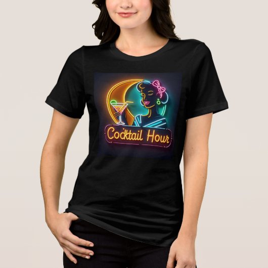 Neon Sign Cocktail Hour Woman Mitte des Jahrhunder Tri-Blend Shirt (Vorderseite)