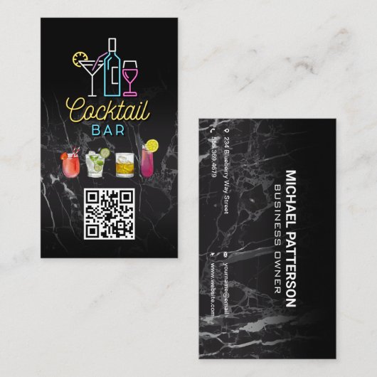 Neon Sign Cocktails | QR-Code Visitenkarte (Vorne/Hinten)