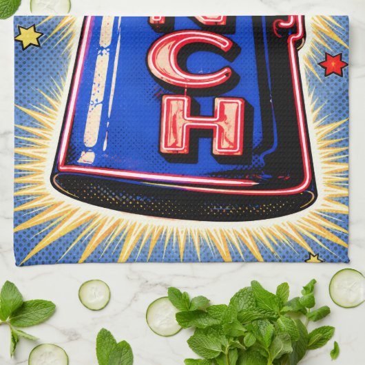 Neon Sign, Coffee Pot, Lunch, POP Art Style Geschirrtuch (Gefaltet)