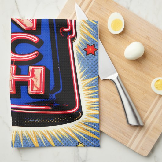 Neon Sign, Coffee Pot, Lunch, POP Art Style Geschirrtuch (Viertel Falte)