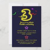 Neon Sign Dritte Geburtstagspartei Einladung (Vorderseite)