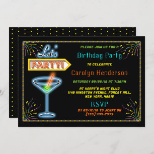 Neon Sign "Let's Party" Coctail Geburtstagsparty Einladung