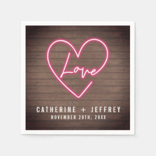 Neon Sign Liebe Heart Wood Wedding Serviette