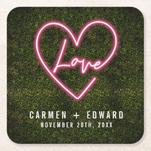 Neon Sign Liebe Herzenssehen Rechteckiger Pappuntersetzer