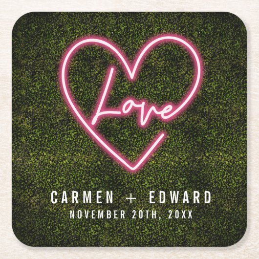 Neon Sign Liebe Herzenssehen Rechteckiger Pappuntersetzer (Vorderseite)