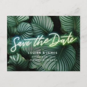 Neon Sign Modern Tropical Save the Date Postkarte