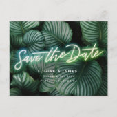 Neon Sign Modern Tropical Save the Date Postkarte (Vorderseite)
