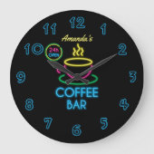 Neon Sign Personalisiert Coffee Bar Große Wanduhr (Vorderseite)