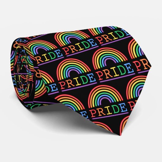 Neon Sign Rainbow Pride Pattern Krawatte (Gerollt)