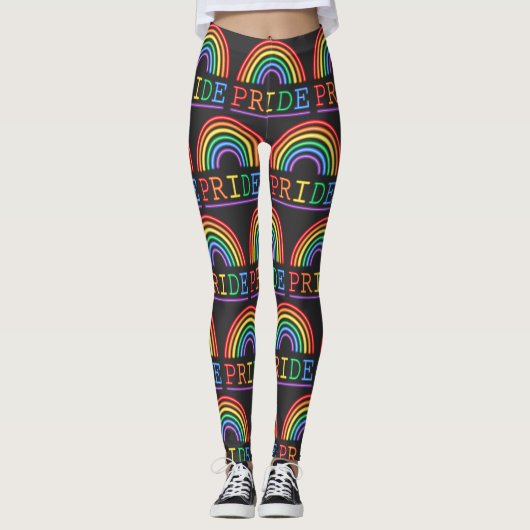 Neon Sign Rainbow Pride Pattern Leggings (Vorderseite)