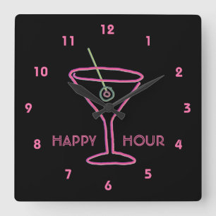 Neon Sign Retro Martini Customizable Wall Clock Quadratische Wanduhr