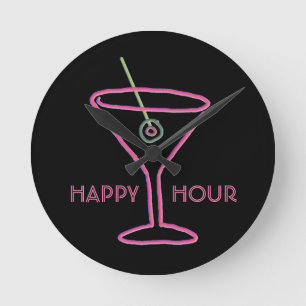 Neon Sign Retro Martini Customizable Wall Clock Runde Wanduhr