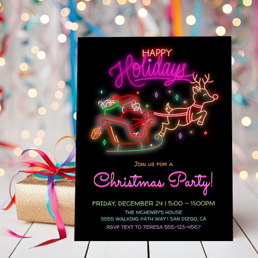 Neon Sign Santa Sleigh Rentier Weihnachts-Party Einladung