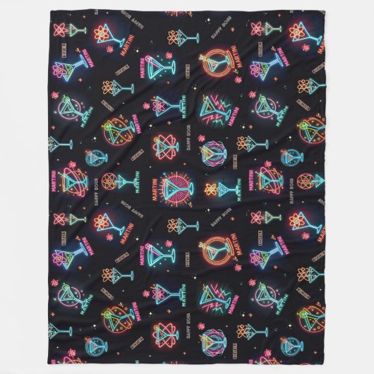 Neon Sign Space Age AtomMartini Cocktails Print Fleecedecke (Vorderseite)