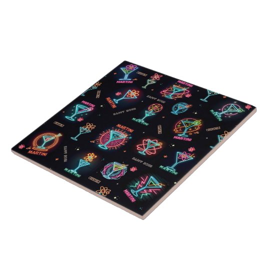 Neon Sign Space Age AtomMartini Cocktails Print Fliese (Seite)