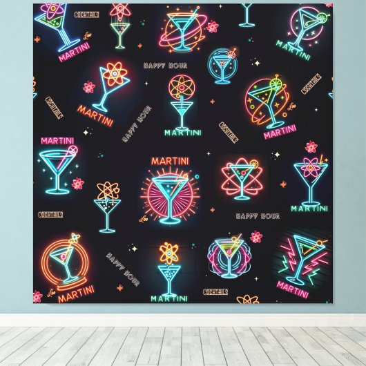 Neon Sign Space Age AtomMartini Cocktails Print Leinwanddruck (Insitu (Holzboden))