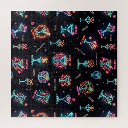 Neon Sign Space Age AtomMartini Cocktails Print Puzzle (Horizontal)