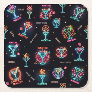Neon Sign Space Age AtomMartini Cocktails Print Rechteckiger Pappuntersetzer