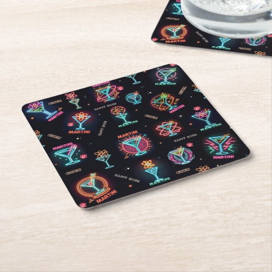 Neon Sign Space Age AtomMartini Cocktails Print Rechteckiger Pappuntersetzer (angewinkelt)
