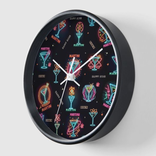Neon Sign Space Age AtomMartini Cocktails Print Uhr (Winkel)