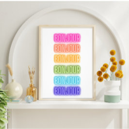Neon Sign Style Bonjour Wiederholung Regenbogen Dr Fotodruck