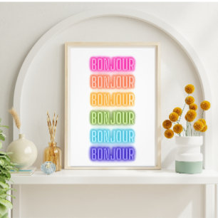 Neon Sign Style Bonjour Wiederholung Regenbogen Dr Fotodruck