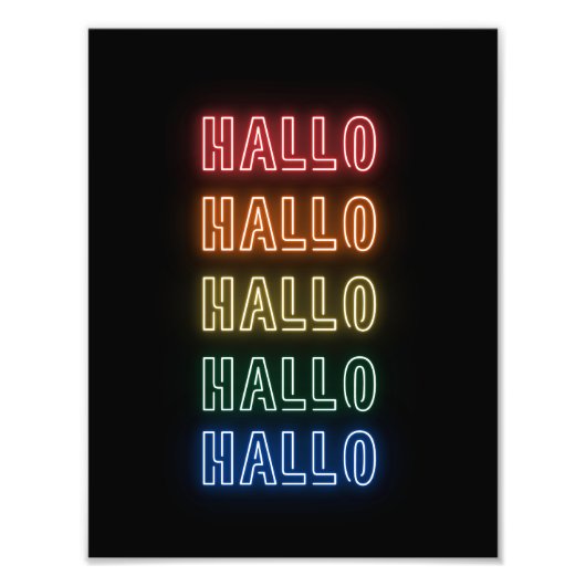 Neon Sign Style Hallo Repeating Rainbow Print Fotodruck (Vorne)