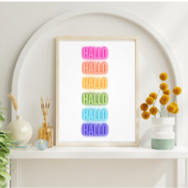Neon Sign Style Hallo Wiederholung Regenbogen Druc Fotodruck