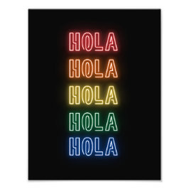 Neon Sign Style Hola Repeating Rainbow Print Fotodruck