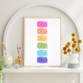 Neon Sign Style Hola Wiederholung Regenbogen Druck