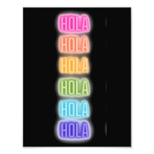 Neon Sign Style Hola Wiederholung Regenbogen Druck